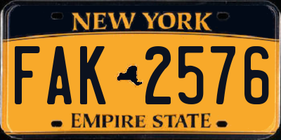 NY license plate FAK2576