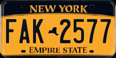 NY license plate FAK2577