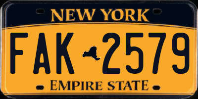 NY license plate FAK2579