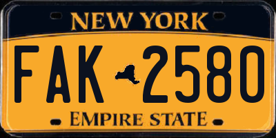 NY license plate FAK2580