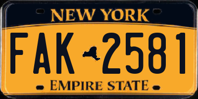 NY license plate FAK2581