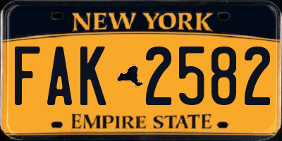 NY license plate FAK2582