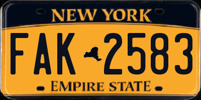 NY license plate FAK2583