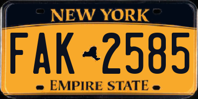 NY license plate FAK2585