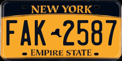 NY license plate FAK2587