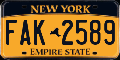 NY license plate FAK2589