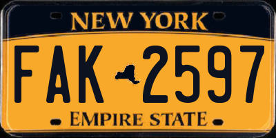 NY license plate FAK2597