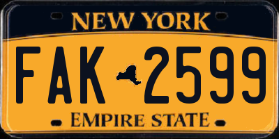 NY license plate FAK2599