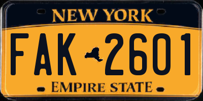 NY license plate FAK2601