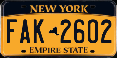 NY license plate FAK2602