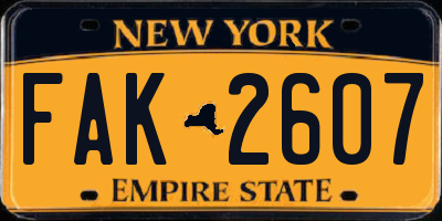 NY license plate FAK2607