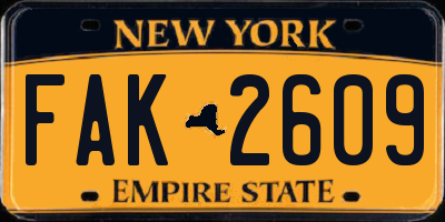 NY license plate FAK2609