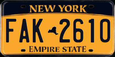 NY license plate FAK2610