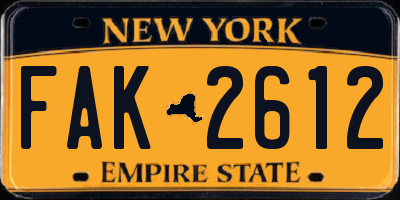 NY license plate FAK2612