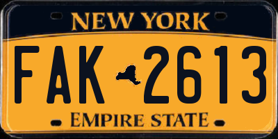 NY license plate FAK2613