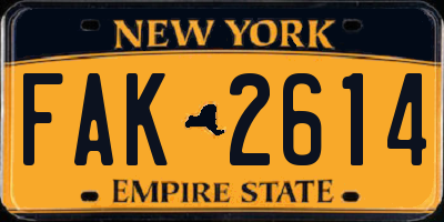 NY license plate FAK2614