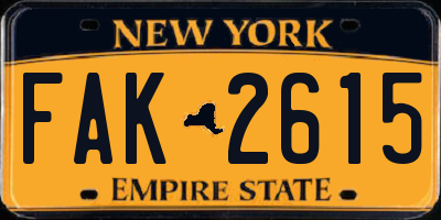 NY license plate FAK2615