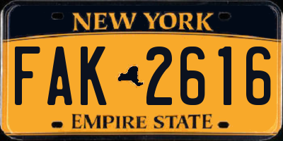 NY license plate FAK2616