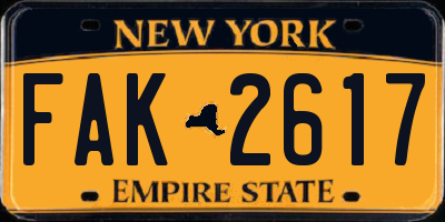 NY license plate FAK2617