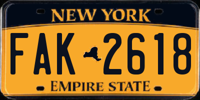 NY license plate FAK2618