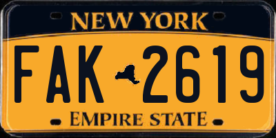 NY license plate FAK2619