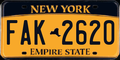 NY license plate FAK2620