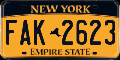 NY license plate FAK2623