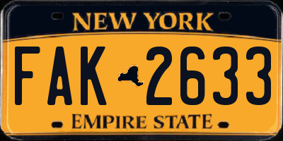 NY license plate FAK2633