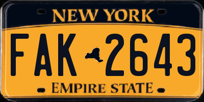 NY license plate FAK2643