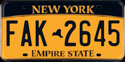 NY license plate FAK2645