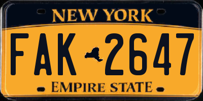 NY license plate FAK2647