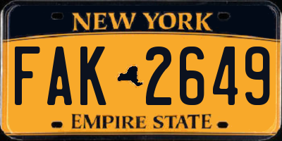 NY license plate FAK2649