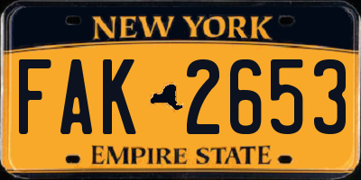 NY license plate FAK2653