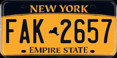 NY license plate FAK2657