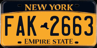 NY license plate FAK2663