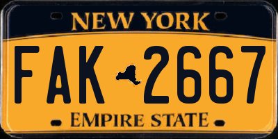 NY license plate FAK2667