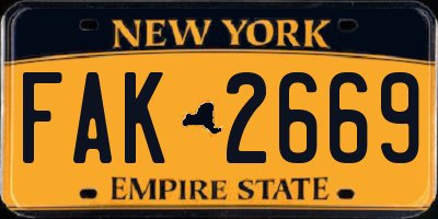 NY license plate FAK2669