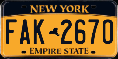 NY license plate FAK2670