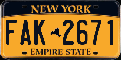 NY license plate FAK2671