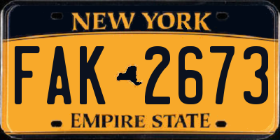 NY license plate FAK2673