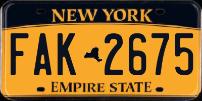 NY license plate FAK2675