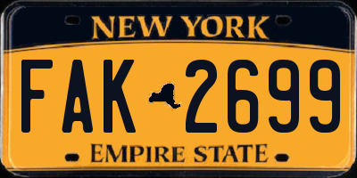 NY license plate FAK2699