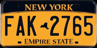 NY license plate FAK2765