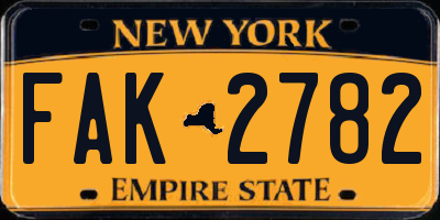 NY license plate FAK2782