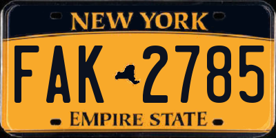 NY license plate FAK2785