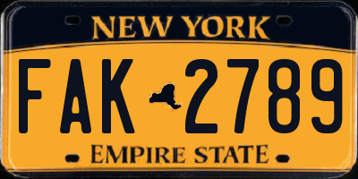 NY license plate FAK2789