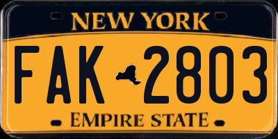 NY license plate FAK2803
