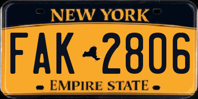 NY license plate FAK2806