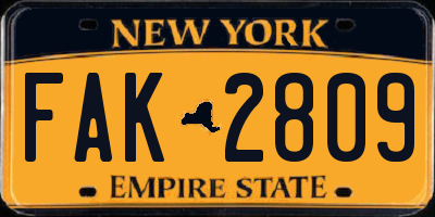 NY license plate FAK2809
