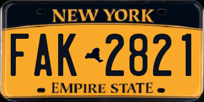 NY license plate FAK2821